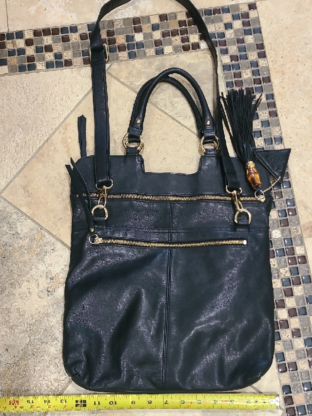 Sorial New York Black Leather Tote Bag with Tassel Accents - Picture 11 of 11